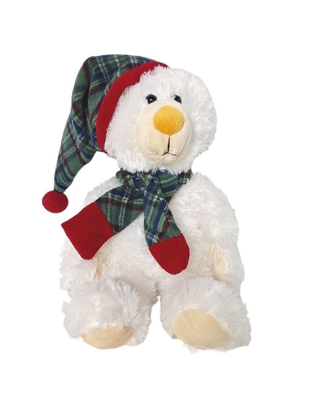 Goffa International Teddy Bear Plaid Scarf Hat 16.5 Inch